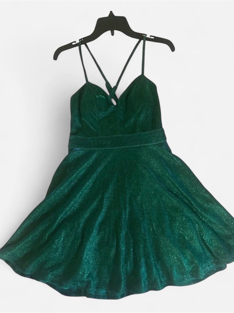Emerald Green Glitter Homecoming Dress Crystal Doll Fit & Flare Size S